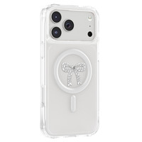 Başkenttekno iPhone 18 Pro Max Premium Kristal Taş İşlemeli MagSafe Özellikli Darbe Emici Mova Telefon Kılıfı Şeffaf