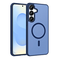 Başkenttekno Samsung Galaxy S24 Plus Kılıf Mat Magsafe Şarj Hassas Butonlu Yumuşak Kenarlı Premium Babet Kapak Mavi