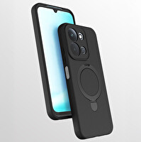 Başkenttekno Xiaomi Redmi 15C Uyumlu Magsafe Şarj Özellikli Standlı Halka Yüzüklü Samara Kılıf Kapak Siyah 