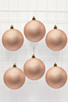 Waldern Yılbaşı Çam Ağacı Süsü Şampanya 8 CM Figürlü Mat 6'lı Cici Top