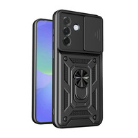 Başkenttekno Samsung Galaxy A37 Zırhlı Yüzüklü Standlı Sürgülü Kamera Korumalı Telefon Kılıfı Siyah 