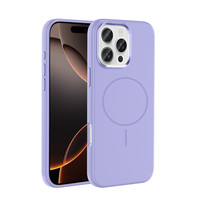 Başkenttekno iPhone 16 Pro Max Manyetik MagSafe Şarj Metal Kamera Korumalı Edi Silikon Soft Silikon Kılıf Lila