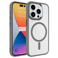 Başkenttekno iPhone 15 Pro Kılıf Wireless Şarj Özellikli Krom Magsafe Silikon Kapak Kılıf Gri 