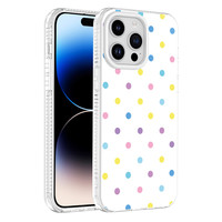 Başkenttekno iPhone 14 Pro Max Airbag Korumalı Darbe Emici Puantiye Desenli Potik Sert PC Arka Kapak Beyaz