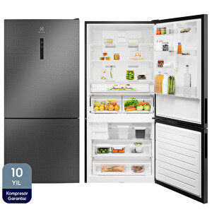 Electrolux LNT7MD58B TwinTech No-Frost 588 lt 84 cm Alttan Donduruculu Buzdolabı D Enerji Sınıfı Siyah Inox