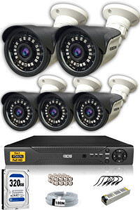 IDS 5 Kameralı 5MP Sony Lensli Full HD Gece Görüşlü Cepten İzle Güvenlik Kamerası Sistemi DS-2015HDSET5