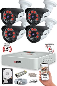 IDS 4 Kameralı 5MP Sony Lensli Gece Görüşlü Cepten İzleme Su Geçirmez A2055 Güvenlik Kamerası Seti