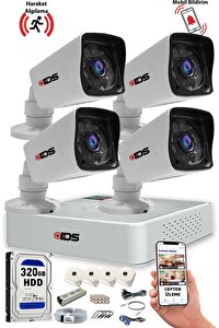 IDS 4 Kameralı 5MP Sony Lensli Gece Görüşlü Cepten İzlemeli A1545 Güvenlik Kamerası Sistemi DS-2021HD-SET4-320-1545