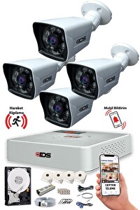 IDS 4 Kameralı 5 MP Sony Lensli 1080p Full HD Gece Görüşlü Cepten İzleme Güvenlik Kamerası Seti DS-2021HD-SET4-250-1547
