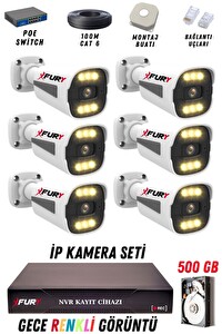 Fury 6 Kameralı 4 MP Gece Renkli Su Geçirmez IP Güvenlik Kamerası Seti 1506 500GB