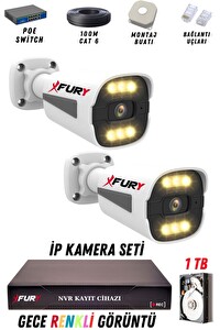 Fury 2 Kameralı 4 MP Gece Renkli Su Geçirmez IP Güvenlik Kamerası Seti 1506 1TB