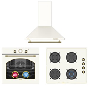 Simfer 9 Fonksiyon Retro Bej 3'lü Ankastre Set ( 8218 - 3325 - SD-8716 )