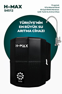 H-MAX HMAXS4512 12 Litre Çelik Tanklı 15 Aşama Multi Mineralli 80 GPD Su Arıtma Cihazı