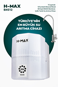 H-MAX HMAXB4512 12 Litre Çelik Tanklı 15 Aşama Multi Mineralli 80 GPD Su Arıtma Cihazı