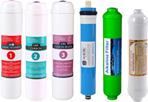 Sulook E-Water Su Arıtma Cihazı 6'lı Filtre Seti Vontron Membranlı Kapalı Kasalı Cihazlar İçin Alkali Filtreli