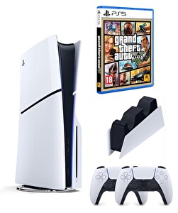 Sony Playstation 5 Slim CD Edition 1 TB - 2. Dualsense Ps5 Kol - Şarj İstasyonu - GTA 5 Oyun Konsolu (İthalatçı Garantili)