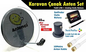 Resim Antenci 40 CM Delikli Karavan Çanak Anten Seti + Analog Uydu Bulucu 