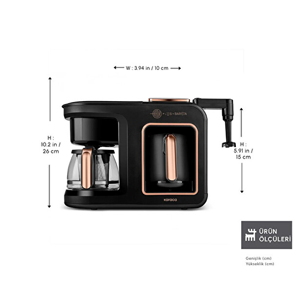 Karaca Hatır Plus Barista Steel 6 in 1 Konuşan Latte Cappuccino ve Közde Türk Kahve Makinesi Black Copper