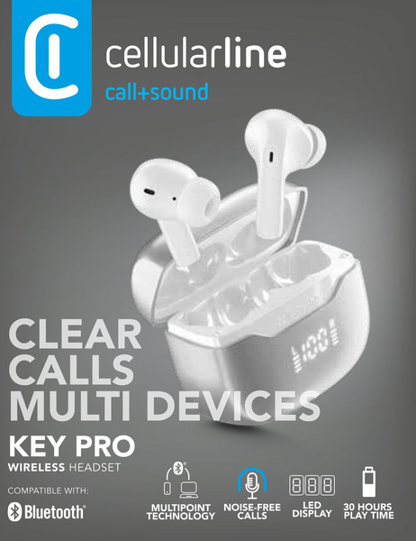Cellularline Key Pro Enc Led Ekran Tws Kulaklık Beyaz 2