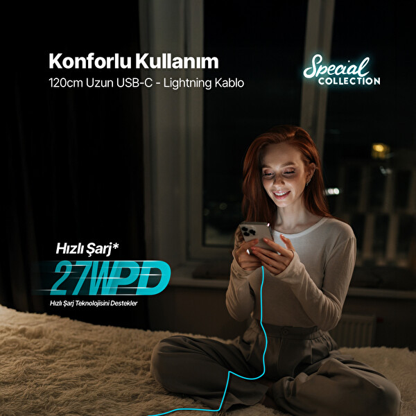 Ttec 2Dk60B USB-C - Lightning Beyaz Hızlı Şarj Kablosu 120Cm