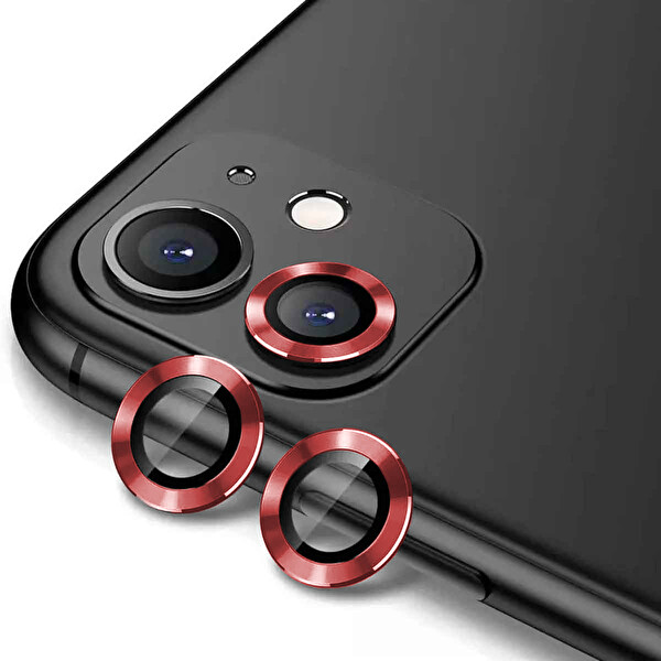 Zore Apple iPhone 12 Cl-12 Premium Safir Parmak İzi Bırakmayan Anti-Reflective Kamera Lens Koruyucu Kırmızı