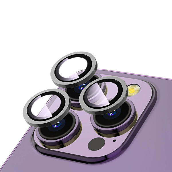 Zore Apple iPhone 15 Pro Cl 12 Premium Safir Parmak İzi Bırakmayan Anti Reflective Kamera Lens Koruyucu Koyu Gri