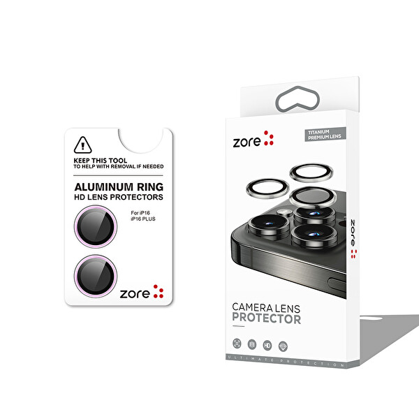 Zore Apple iPhone 16 Cl 12 Premium Safir Parmak İzi Bırakmayan Anti Reflective Kamera Lens Koruyucu Pembe