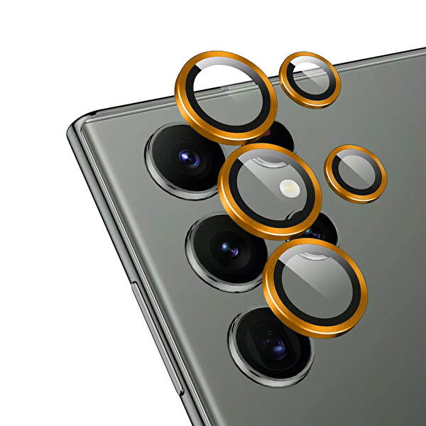 Zore Galaxy S24 Ultra Cl 12 Premium Safir Parmak İzi Bırakmayan Anti Reflective Kamera Lens Koruyucu Turuncu