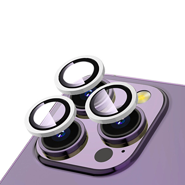 Apple iPhone 15 Pro Zore CL 12 Premium Safir Parmak İzi Bırakmayan Anti Reflective Kamera Lens Koruyucu Gümüş