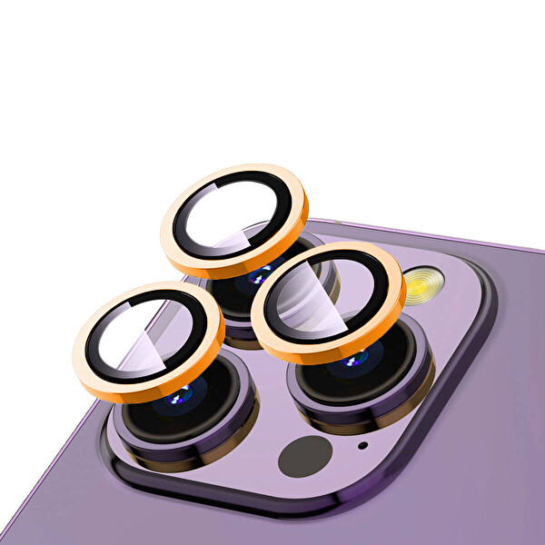 Zore Apple iPhone 15 Pro Cl 12 Premium Safir Parmak İzi Bırakmayan Anti Reflective Kamera Lens Koruyucu Turuncu