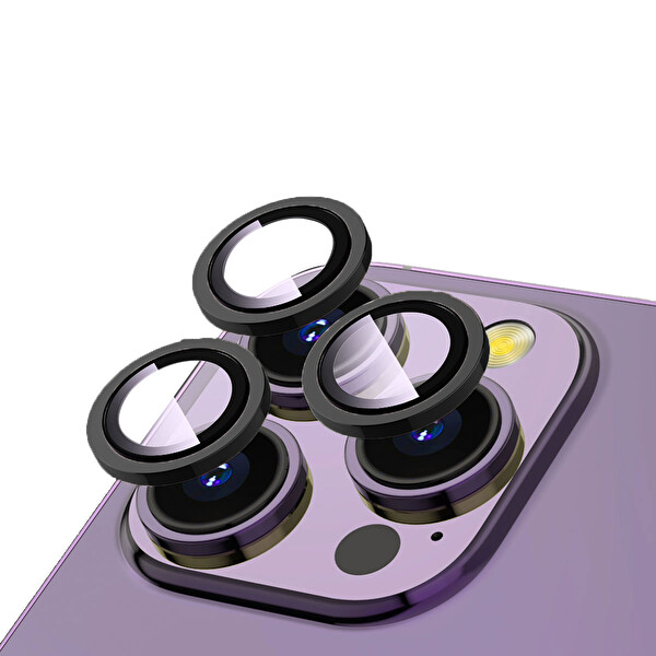 Zore Apple iPhone 14 Pro Cl 12 Premium Safir Parmak İzi Bırakmayan Anti Reflective Kamera Lens Koruyucu Siyah