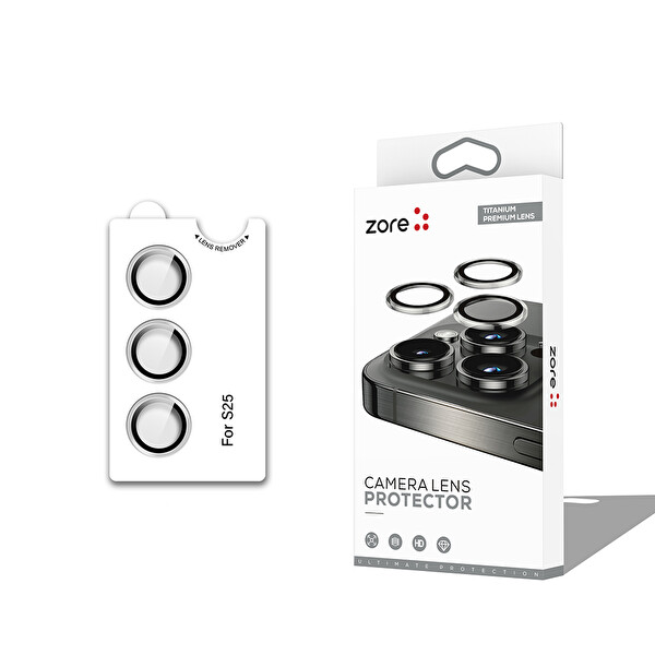 Zore Galaxy S25 Cl 12 Premium Safir Parmak İzi Bırakmayan Anti Reflective Kamera Lens Koruyucu Siyah