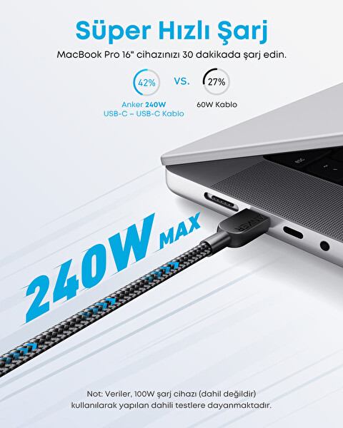 Anker USB-C To C 1M 240W Kablo Siyah A81C5