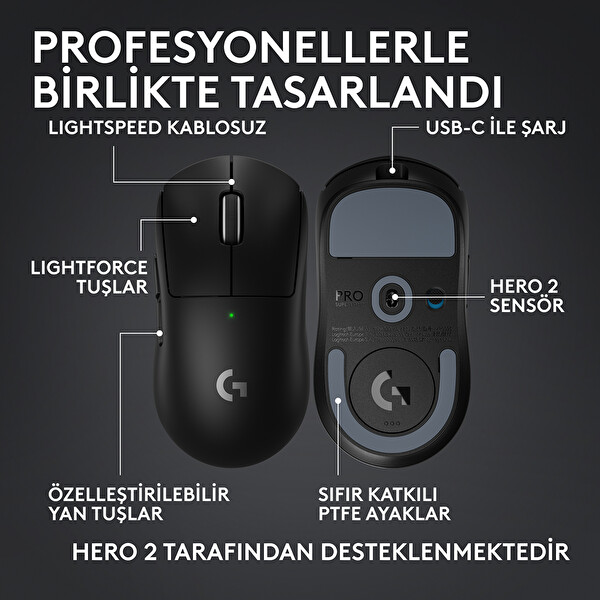 Logitech G PRO X Superlight 2c Kompakt Kablosuz Siyah Oyuncu Mouse