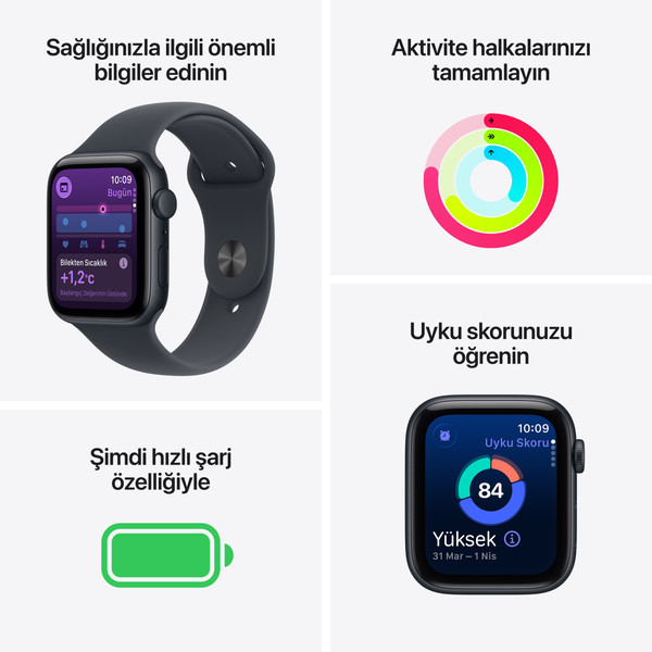 Apple Watch SE 3 GPS 44mm Yıldız Işığı Alüminyum Kasa ve Yıldız Işığı Spor Kordon - S/M