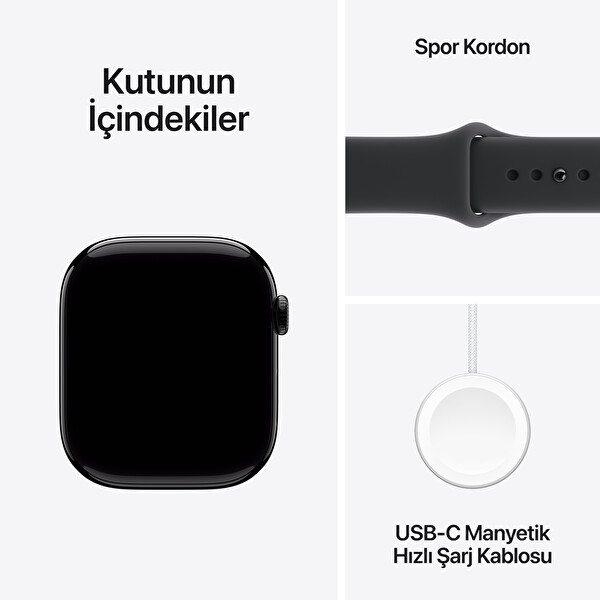 Apple Watch Series 11 GPS 42mm Simsiyah Alüminyum Kasa ve Siyah Spor Kordon - M/L