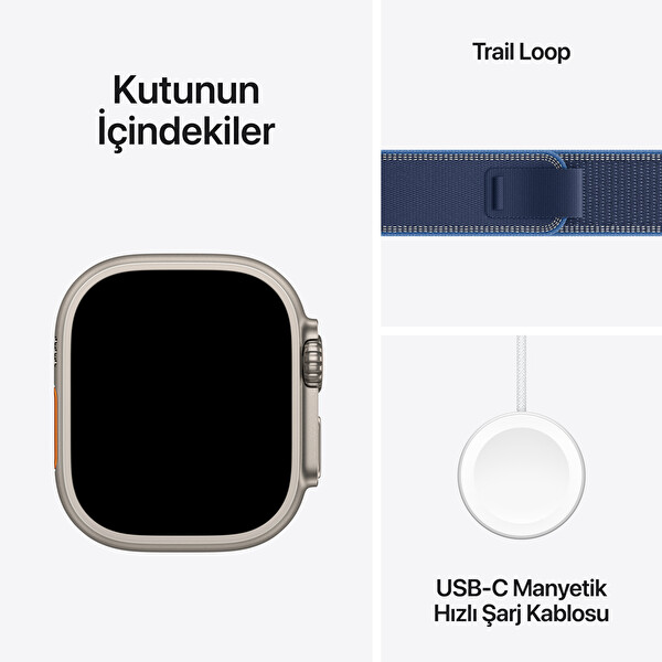 Apple Watch Ultra 3 GPS + Cellular 49mm Natürel Titanyum Kasa ve Mavi / Parlak Mavi Trail Loop - M/L
