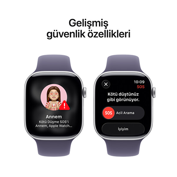Apple Watch Series 11 GPS 42mm Gümüş Alüminyum Kasa ve Sis Moru Spor Kordon - M/L