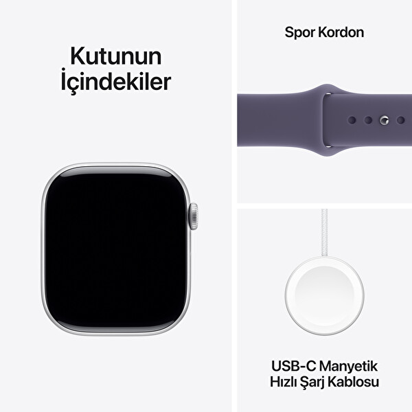 Apple Watch Series 11 GPS 42mm Gümüş Alüminyum Kasa ve Sis Moru Spor Kordon - M/L