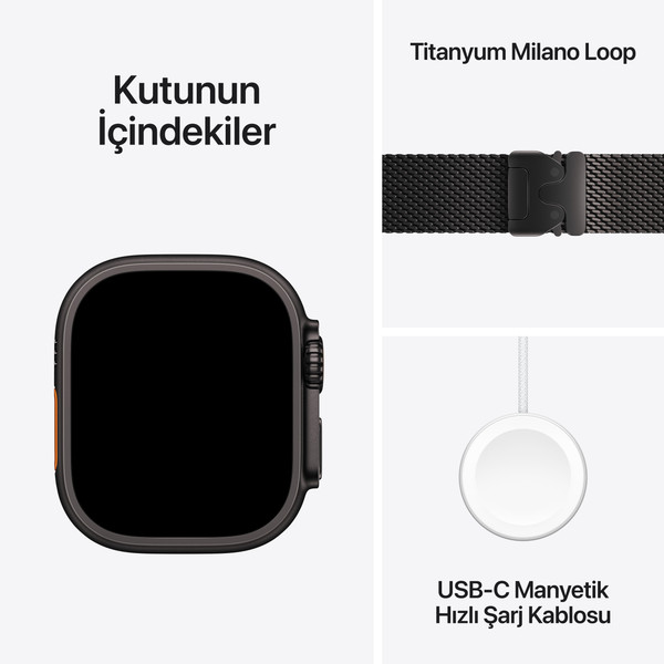Apple Watch Ultra 3 GPS + Cellular 49mm Siyah Titanyum Kasa ve Siyah Titanyum Milano Loop   Orta 7