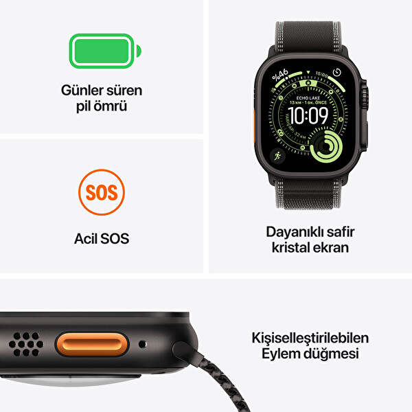 Apple Watch Ultra 3 GPS + Cellular 49mm Siyah Titanyum Kasa ve Siyah Alpine Loop - Küçük