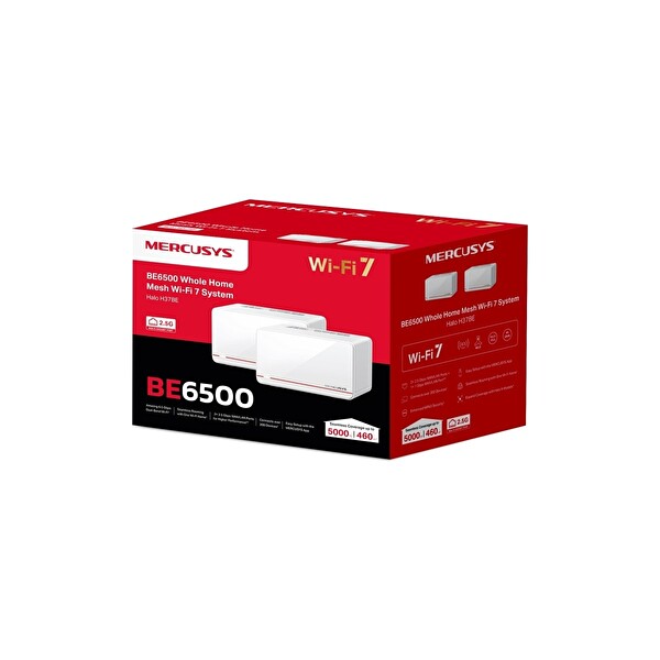 Mercusys Halo H37BE 2-PACK Wi-Fi 7 BE6500 Mbps Hız Fiber Uyumlu Dual-Band 2× 2.5G Port 4k-Qam Mlo 650 Mesh Sistemi