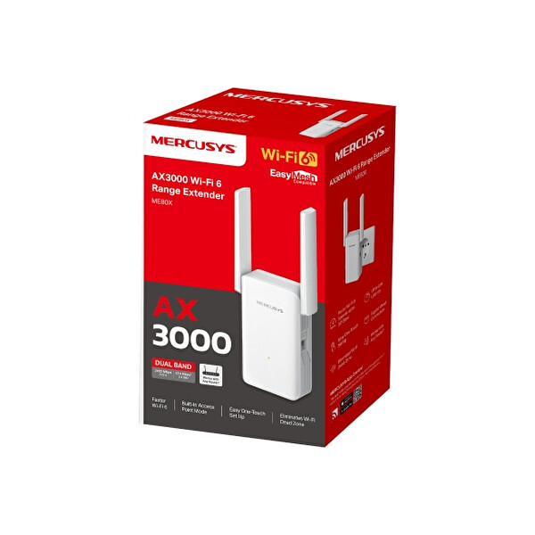 Mercusys ME80X AX3000 Mbps Wi-Fi 6 Menzil Genişletici 1G Port 2 Anten Access Point