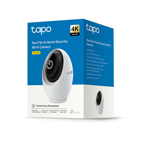 TP-Link Tapo C260 4K 8MP Akıllı Wi-Fi Kamera Yüz Tanıma AI Algılama 360° Görüntü Gece Görüşü