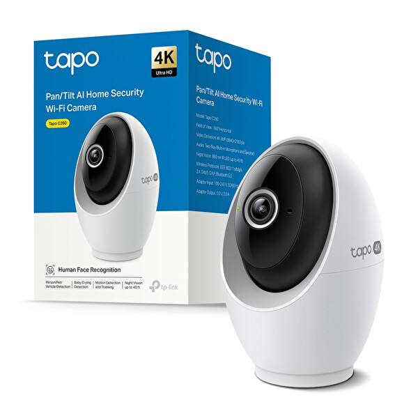 TP-Link Tapo C260 4K 8MP Akıllı Wi-Fi Kamera Yüz Tanıma AI Algılama 360° Görüntü Gece Görüşü