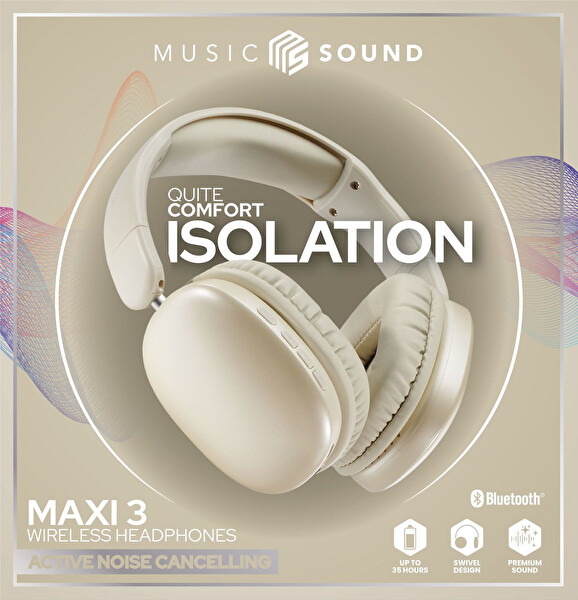 Cellular Line Music Sound Maxi 3 Anc Özellikli Katlanabilir Kulak Üstü Bt Kulaklık Krem