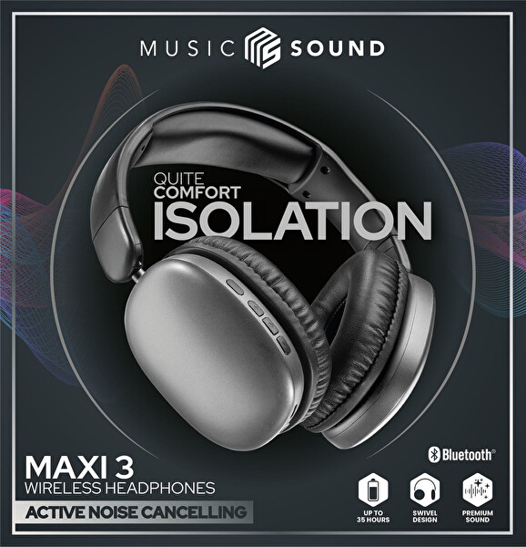 Cellular Line Music Sound Maxi 3 Anc Özellikli Katlanabilir Kulak Üstü Bt Kulaklık Siyah