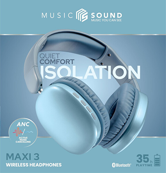 Cellular Line Musıc Sound Maxi 3 Anc Özellikli Katlanabilir Kulak Üstü Bt Kulaklık Mavi