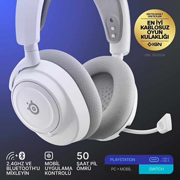 SteelSeries Arctis Nova 7P Gen 2 Kablosuz Gaming Kulaklık - Beyaz