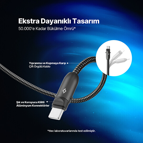 Ttec 2Dk62S Extremecable Hip USB-C –USB-C 60W PD/Qc 120Cm Hızlı Şarj/Data Kablosu Siyah